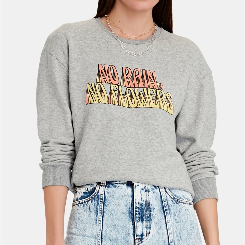 MOTHER Gray Crewneck Sweatshirt with Retro 'No Rain No Flowers' Graphic